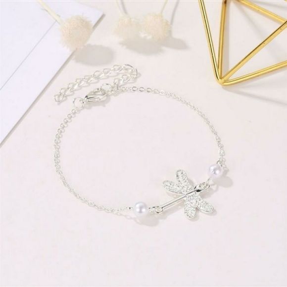 Dragonfly and Pearls Anklet Bracelet New - Picture 5 of 5